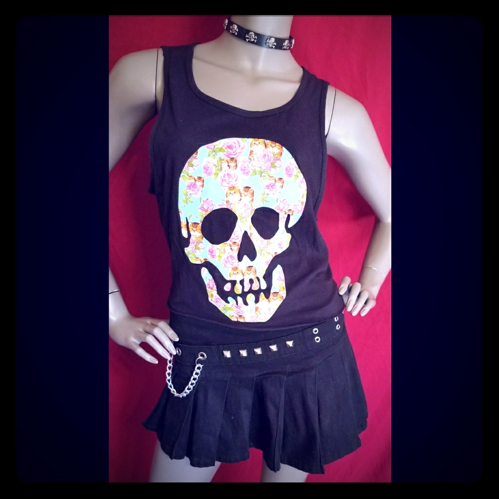 ‼SOLD‼Kitten Skull Crop Top - Picture 1 of 8